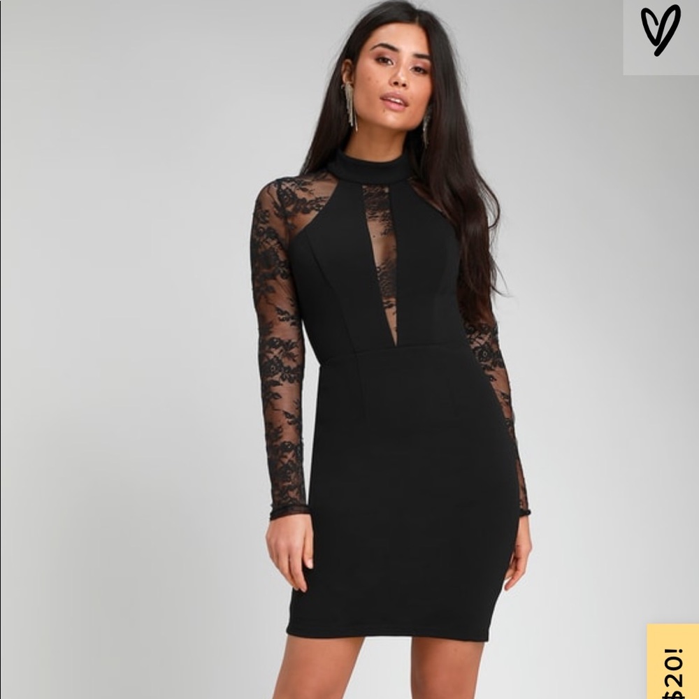 ORETHA BLACK LACE LONG SLEEVE BODYCON DRESS